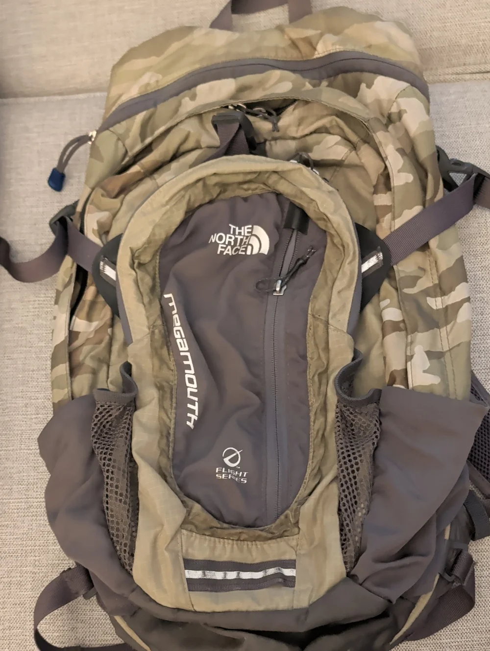 The North Face Megamouth Camo Backpack in Olive and Gray